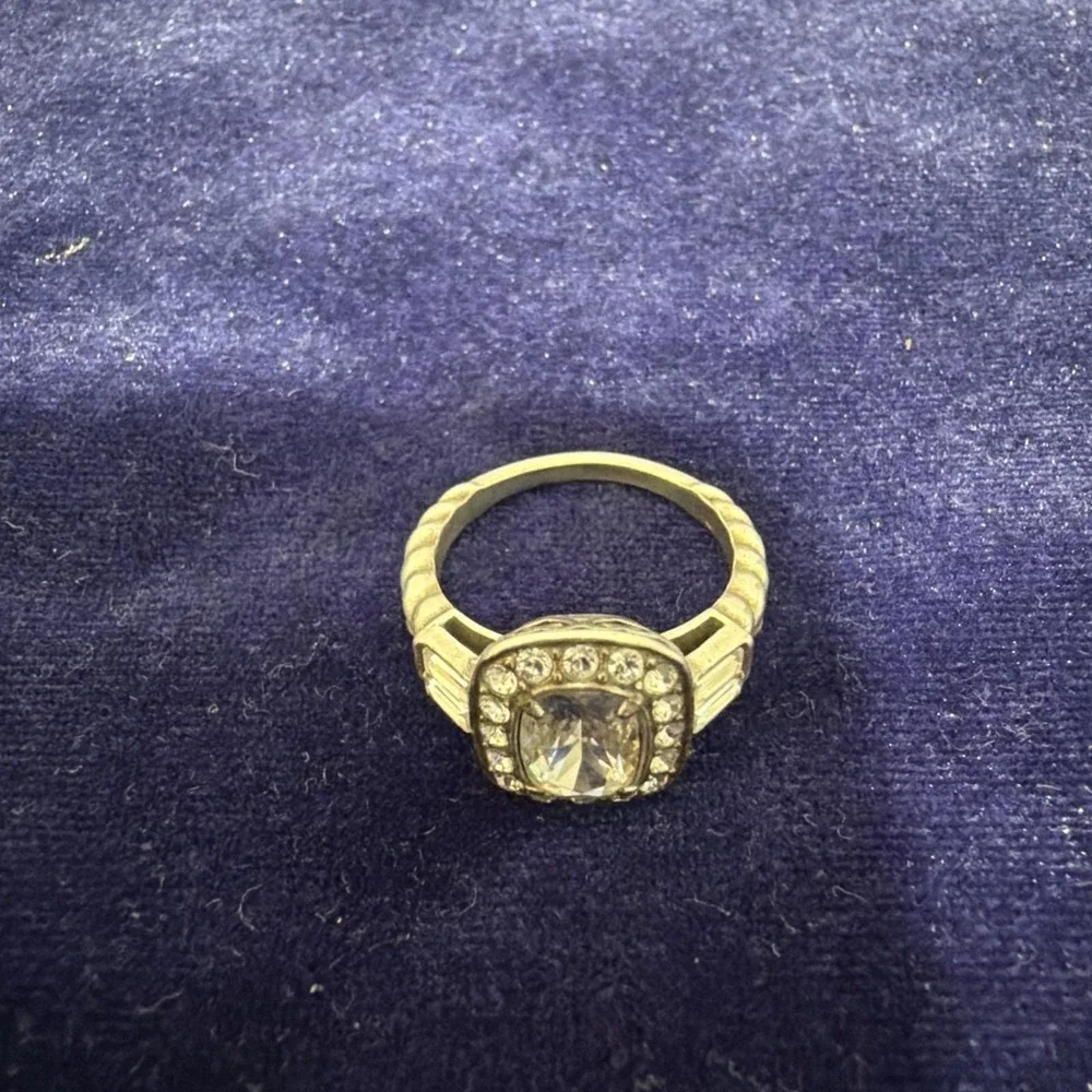 Brighton Reina Cushion-Cut Crystal Silver Plated Ring Size 7